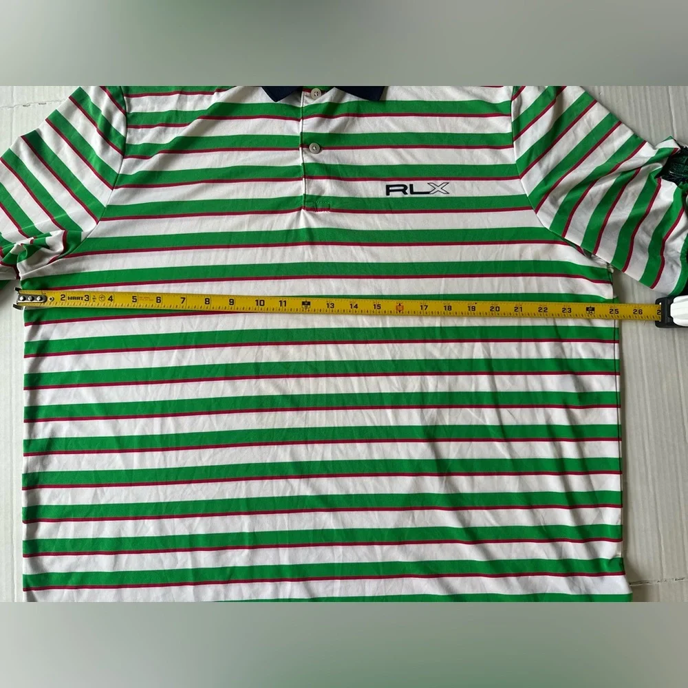 Ralph Lauren RLX Polos Mens XL Green White Striped Short Sleeve Performance Golf